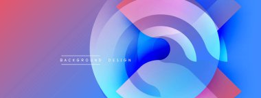 Üst üste binen dairesel katmanlar içeren soyut bileşim. Mor, mavi, pembe renklerin karışımı dinamik görsel efekt yaratır. Arka planlar için uygun modern tasarım ögesi.