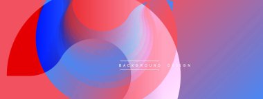 Üst üste binen daireler, canlı gradyanlar içeren soyut kompozisyon. Kırmızı, mavi, pembe renkler harmanlanarak dinamik görsel efekt yaratır. Modern tasarım ögesi.