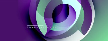 Soyut dairesel katmanlar dinamik görsel efekt yaratır. Mor, yeşil, mavi renkler kusursuz bir şekilde harmanlanır. Modern tasarım, hareket, derinlik ve entelektüellik öneriyor. Arkaplanda metin arkaplan tasarımı.
