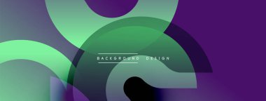 Üst üste binen yuvarlak şekilli soyut kompozisyon. Renk yeşillikleri, morumsu dinamik görsel efekt. Arkaplan ve sunumlar için uygun modern tasarım.