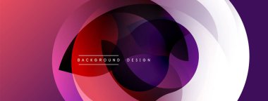 Soyut tasarım özellikleri üst üste binen daireler, canlı gradyanlar. Kırmızı, mor, beyaz renkler dinamik görsel akış yaratır. Modern estetik, arka planlar için uygun.