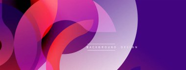 Soyut tasarım özellikleri üst üste binen daireler, mordan pembeye doğru değişen gradyanlar. Modern estetik, dijital arkaplan ya da sunumlar için uygun. Düz geçişler dinamik görsel efekt yaratır.