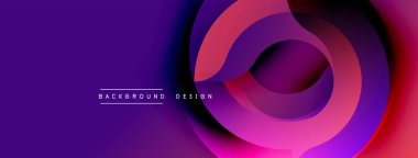 Soyut tasarım katmanlı daireler, canlı mor, pembe renkler. Gradyan arka plan derinlik yaratır, modern estetik. Minimalist kompozisyon çeşitli dijital projelere uyar.