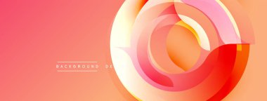 Soyut tasarım üst üste binen dairesel katmanlar içerir. Sıcak turuncu, pembe renkler dinamik görsel efekt yaratır. Sunumlar ve markalaşma için modern arkaplan.