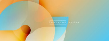 Soyut arkaplan özellikleri üst üste binen şeffaf çemberler. Renkler turuncu, mavi, sarı, gri. Modern tasarım akıcılığı, basitliği öneriyor. Gradyan efektler derinlik yaratır.