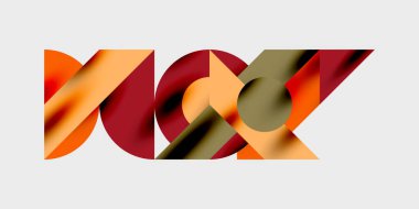 Soyut geometrik bileşim. Şekiller çakışıyor, dinamik görsel etki yaratıyor. Sıcak renk paleti baskın, turuncu, kırmızı, kahverengi tonlarda. Minimalist tasarım, temiz arkaplan.