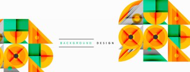 Soyut geometrik desen. Turuncu, yeşil, gri şekiller modern tasarımı oluşturur. Minimalist stil arka planlar, afişler, sunumlar için uygundur. Temiz çizgiler, canlı renkler..