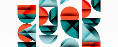 Soyut tipografi DUCK demek. Geometrik şekiller, üçgenler, dikdörtgen kucaklar renkli harfler oluşturuyorlar. Teal, kırmızı, gri renkler tasarımda baskın. Minimalist, modern estetik.