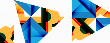 Soyut geometrik şekiller kompozisyona hükmediyor. Parlak renkli, mavi, siyah dinamik görsel ilgi yaratıyor. Temiz çizgiler, keskin açılar şekilleri tanımlar. Minimalist tasarım.