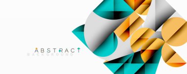 Geometrik şekiller örtüşür, dinamik bileşim yaratır. Turkuaz, altın, beyaz renkler tasarımda baskın. Modern estetik, arka planlar ve sunumlar için uygun. Minimalist stil.