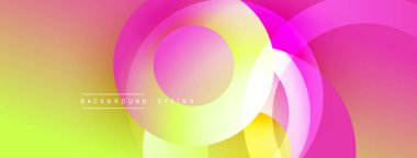 Soyut renkli arkaplan. Üst üste binen daireler dinamik görsel efekt yaratır. Kademeli geçişler sarı, turuncu ve pembe renkleri harmanlıyor. Dijital projeler için modern tasarım ögesi.