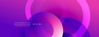 Üst üste binen daireler içeren soyut kompozisyon. Derinlemesine mordan canlı pembeye geçiş. Modern tasarım akıcılık, derinlik ve görsel uyumu çağrıştırır..