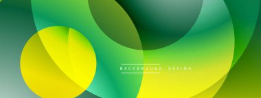 Soyut arkaplan özellikleri üst üste binmiş daireler, eğimler sarıdan yeşile doğru kayıyor. Modern tasarım akıcılığı, tazeliği, görsel uyumu çağrıştırıyor. Basit ama etkili bileşim.