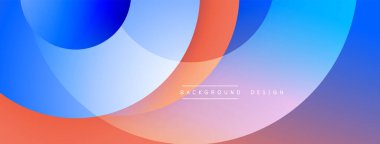 Üst üste binen daireler içeren soyut kompozisyon. Gradyan renkler mavi, turuncu, mor karışımı dinamik görsel efekt yaratır. Arkaplan ve sunumlar için uygun modern tasarım.