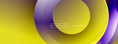 Soyut katmanlı çemberler canlı bir değişim etkisi yaratır. Sarı, mor renkler düzgün bir şekilde harmanlanarak modern arka plan tasarımını oluşturuyor. Minimalist estetik, temiz çizgiler dinamik görüntü sunar.