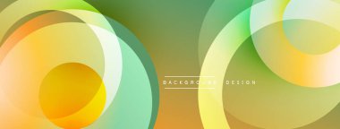 Soyut çemberler çakışıyor, canlı gradyanlar yaratıyor. Renkler turuncu, sarı, yeşil, deniz mavisi. Modern tasarım akıcılığı, sıcaklığı, tazeliği çağrıştırıyor. Minimalist estetik dijital arkaplanlara uyuyor.