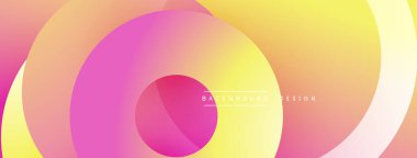Soyut renkli katmanlar dinamik dairesel bileşim yaratır. Pembe, sarı ve turuncu renklerin karışımı pürüzsüz bir görsel deneyim sunuyor. Modern tasarım ögesi.