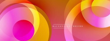 Üst üste binen daireler içeren soyut kompozisyon. Sıcak renk paleti baskın, karıştırıcı pembeler, portakallar, sarılar. Modern tasarım akıcılık, derinlik ve görsel uyumu çağrıştırır..