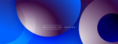 Soyut arkaplan özellikleri üst üste binen daireler, maviden mora doğru değişen gradyanlar. Metin içerikli minimalist tasarım kompozisyon içerisindeki arka plan tasarımını gösteriyor. Yumuşak geçişler modern estetik yaratıyor.