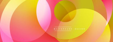 Soyut renkli çemberler örtüşüyor ve canlı gradyanlar yaratıyor. Sıcak tonlar baskın, karıştırıcı sarı, turuncu, pembe renkler. Modern tasarım enerjik ve neşeli hissettiriyor..