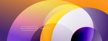 Üst üste binen renkli daireler içeren soyut bir kompozisyon. Mordan, pembeden, turuncuya, sarıya geçiş, dinamik görsel efekt yaratır. Modern tasarım ögesi.