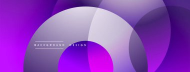 Soyut mor arkaplan. Üst üste binen daireler dinamik bileşim yaratır. Düz gradyanlar, modern tasarım, dijital projeler veya sunumlar için uygun. Minimalist estetik.
