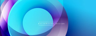 Soyut katmanlı daireler parlak mavi, mor gradyanlar yaratır. Modern tasarım teknoloji, yenilik, akıcılık öneriyor. Dijital arkaplanlar ve sunumlar için temiz estetik ideal.