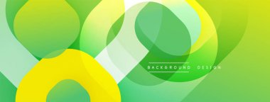 Üst üste binen daireler, gradyanlar içeren soyut kompozisyon. Renkler parlak sarıdan yumuşak yeşile kadar değişiyor. Modern tasarım tazeliği, enerjiyi, basitliği çağrıştırıyor. Temiz estetik arka planlar için uygundur.