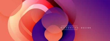 Üst üste binen daireler içeren soyut bileşim, gradyanlar turuncudan mora kayıyor. Modern tasarım akıcılık, derinlik ve görsel uyumu çağrıştırıyor. Minimalist estetik.