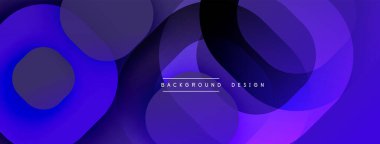 Üst üste binen daireler içeren soyut bileşim, derin mordan maviye doğru değişen gradyanlar. Modern tasarım derinliği, hareketi, görsel ilgiyi çağrıştırıyor. Minimalist estetik.