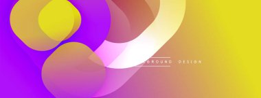 Soyut renkli arkaplan. Üst üste binen daireler dinamik görsel efekt yaratır. Mor, sarı, turuncu renkler arasındaki değişimler modern estetik sağlar. Pürüzsüz şekiller akıcılığı ve hareketi akla getiriyor..