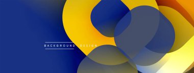 Soyut kompozisyon, üst üste binen daireler, gradyanlar. Sarı, lacivert, gri renkler dinamik görsel efekt yaratır. Arkaplan ve sunumlar için uygun modern tasarım.