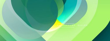 Soyut tasarım özellikleri üst üste binen şeffaf daireler. Renkler parlak yeşilden koyu maviye kadar değişerek pürüzsüz eğimler yaratıyor. Minimalist estetik, modern his.