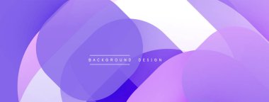 Soyut arkaplan özellikleri üst üste binen şeffaf çemberler. Gölgeler soluk lavantadan koyu menekşe rengine kadar uzanır ve yumuşak eğimler yaratır. Minimalist tasarım, sakin ve modern estetiği çağrıştırıyor.