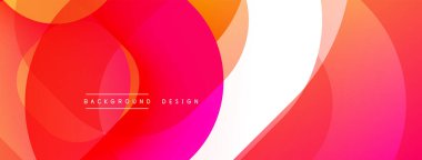 Soyut, enerjik çemberler dinamik bileşim oluşturur. Sıcak renkler baskın, kırmızıdan turuncuya, beyaz aksanlı. Arka planlar için modern tasarım ögesi.