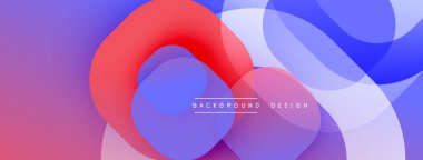 Soyut arkaplan özellikleri üst üste binen şeffaf şekiller. Kırmızı, mavi, mor renkler harmanlanarak dinamik görsel efekt yaratır. Sancaklar ve sunumlar için modern tasarım uygun.