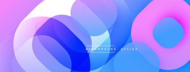 Üstüste binen şeffaf daireler içeren soyut bir kompozisyon. Pembe, mor, maviden beyaza geçiş dinamik görsel efekt yaratır. Modern tasarım ögesi.