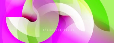Soyut canlı tasarım, üst üste binen daireler, gradyanlar. Pembe, yeşil renkler kompozisyona hakim. Modern estetik dijital arkaplanlar ve sunumlar için uygundur.