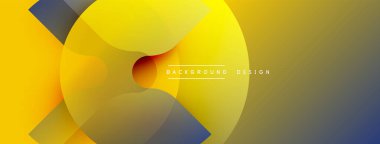 Soyut geometrik bileşim. Üst üste binen daireler dinamik görsel efekt yaratır. Sıcak sarı, turuncu, donanma renkleri tasarımda baskın. Modern, minimalist estetik. Çeşitli uygulamalar için uygun arkaplan.