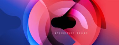 Soyut, enerjik çemberler dinamik bileşim oluşturur. Renkler maviden pembeye, sonra da kırmızıya karışıyor. Arkaplan veya sunumlar için modern tasarım ögesi.