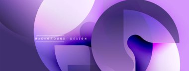 Soyut mor tasarım, üst üste binen daireler, kareler. Gradyan gölgeler derinlik yaratır, modern estetik. Minimum metin arka plan tasarımı okur. Yumuşak geçişler, dinamik kompozisyon.