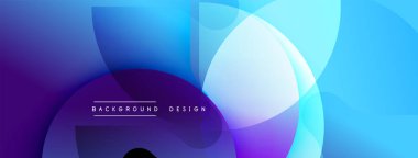 Soyut arkaplan özellikleri üst üste binen daireler, mordan maviye gradyanlar. Modern tasarım akıcılık, dinamizm ve görsel ilgiyi çağrıştırıyor. Dijital projeler için minimalist estetik.
