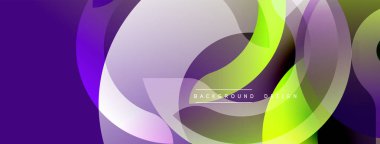 Üstüste binen şeffaf daireler içeren soyut bir kompozisyon. Mor, yeşil, gri renkler harmanlanarak dinamik görsel efekt yaratır. Arkaplan veya afişler için modern tasarım ögesi.