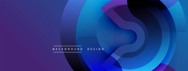 Soyut mavi mor katmanlar dinamik akış şekilleri yaratır. Modern tasarım düz eğimleri, dairesel biçimleri ve görsel derinliği vurgular. Minimalist estetik dijital arkaplanlara uyuyor.