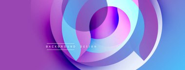 Soyut enerji çemberleri çakışıyor, dinamik görsel efekt yaratıyor. Mor, mavi, pembe renkler düzgün bir şekilde harmanlanır. Arkaplan ve sunumlar için uygun modern tasarım.