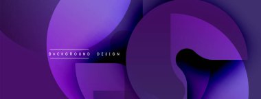 Soyut mor katmanlar dinamik bileşim yaratır. Üst üste binen daireler, gradyanlar, pürüzsüz geçişler modern arka plan tasarımını tanımlar. Minimalist metin ögesi mevcut.