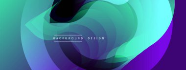 Soyut sıvı şekilleri örtüşür, canlı gradyanlar yaratır. Teal, mor, yeşil renkler pürüzsüz karışıyor. Modern tasarım hareketi, enerjiyi, derinliği çağrıştırıyor.
