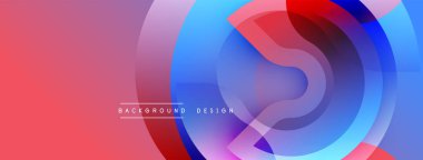 Soyut tasarım özellikleri üst üste binen şeffaf daireler. Renkler kırmızıdan, mordan maviye karışır ve dinamik görsel efekt yaratır. Çeşitli projeler için modern arkaplan.