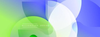 Soyut, enerjik bir arkaplan. Üstüste binen yarı saydam şekiller dinamik bileşim oluşturur. Mavi, yeşil renkler düzgün bir şekilde harmanlanarak modern estetik sunuyor. Minimalist tasarım.