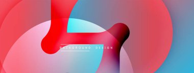 Soyut sıvı şekilleri üst üste binerek canlı kırmızı, mavi ve pembe renkler yaratır. Modern tasarım pürüzsüz geçişleri, dinamik kompozisyonu vurgular. Minimalist metin arkaplan tasarımı okur.